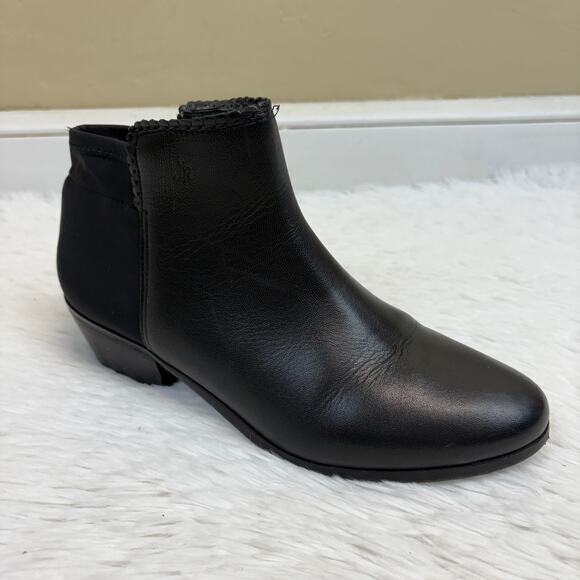 Jack Rogers Tori Black Leather Fabric Ankle Boots Size 8.5 - Picture 1 of 7